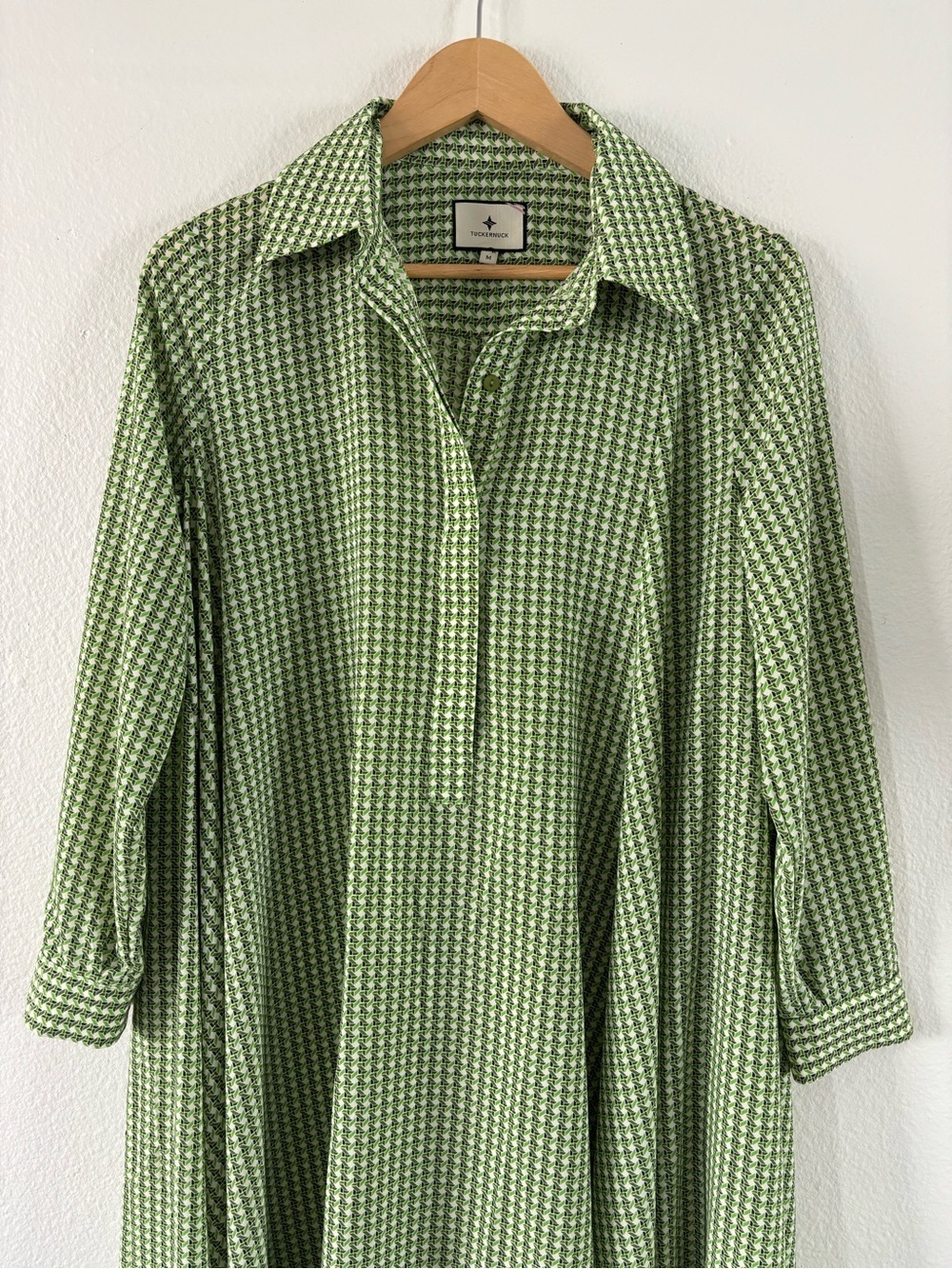 Tuckernuck Geometric Gingham Print Asymmetrical Free Flow Shirt Dress Medium - Picture 14 of 14